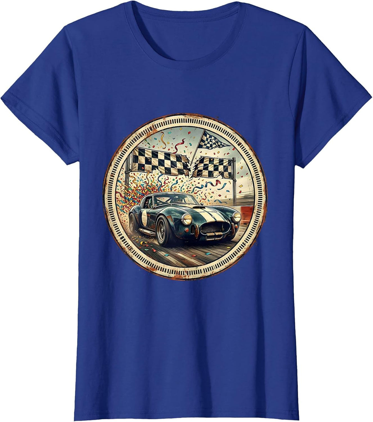 Women's Race Car Finish Line Labor Day Celebration T-Shirt - Royal Blue