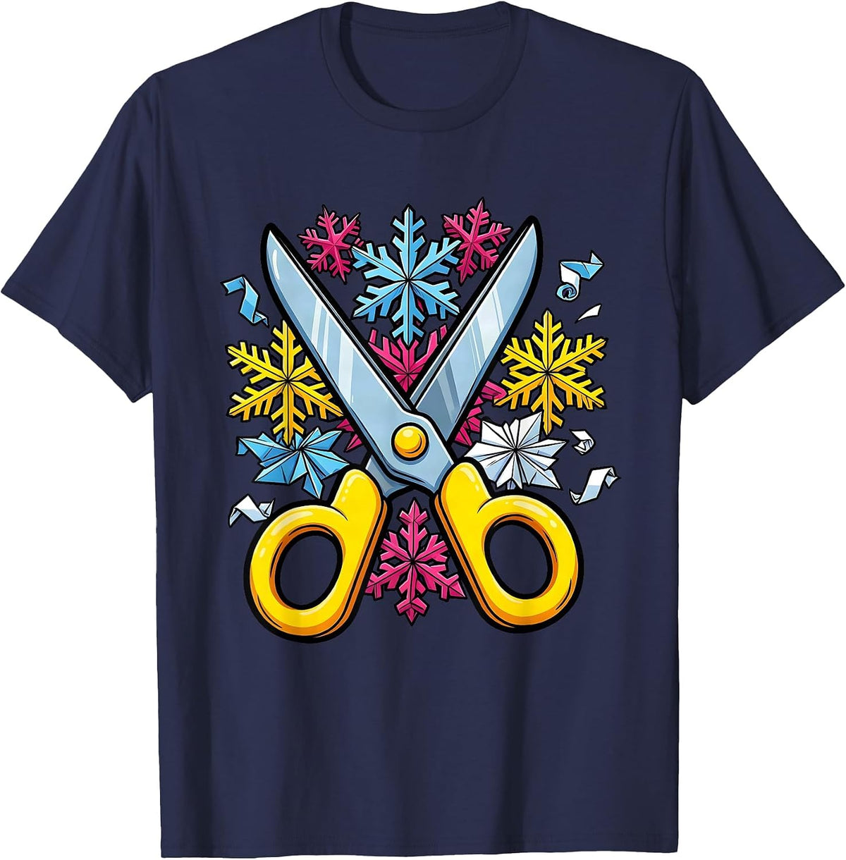 Men's Preschool Teacher Scissors and Snowflakes Design T-Shirt - Navy Blue
