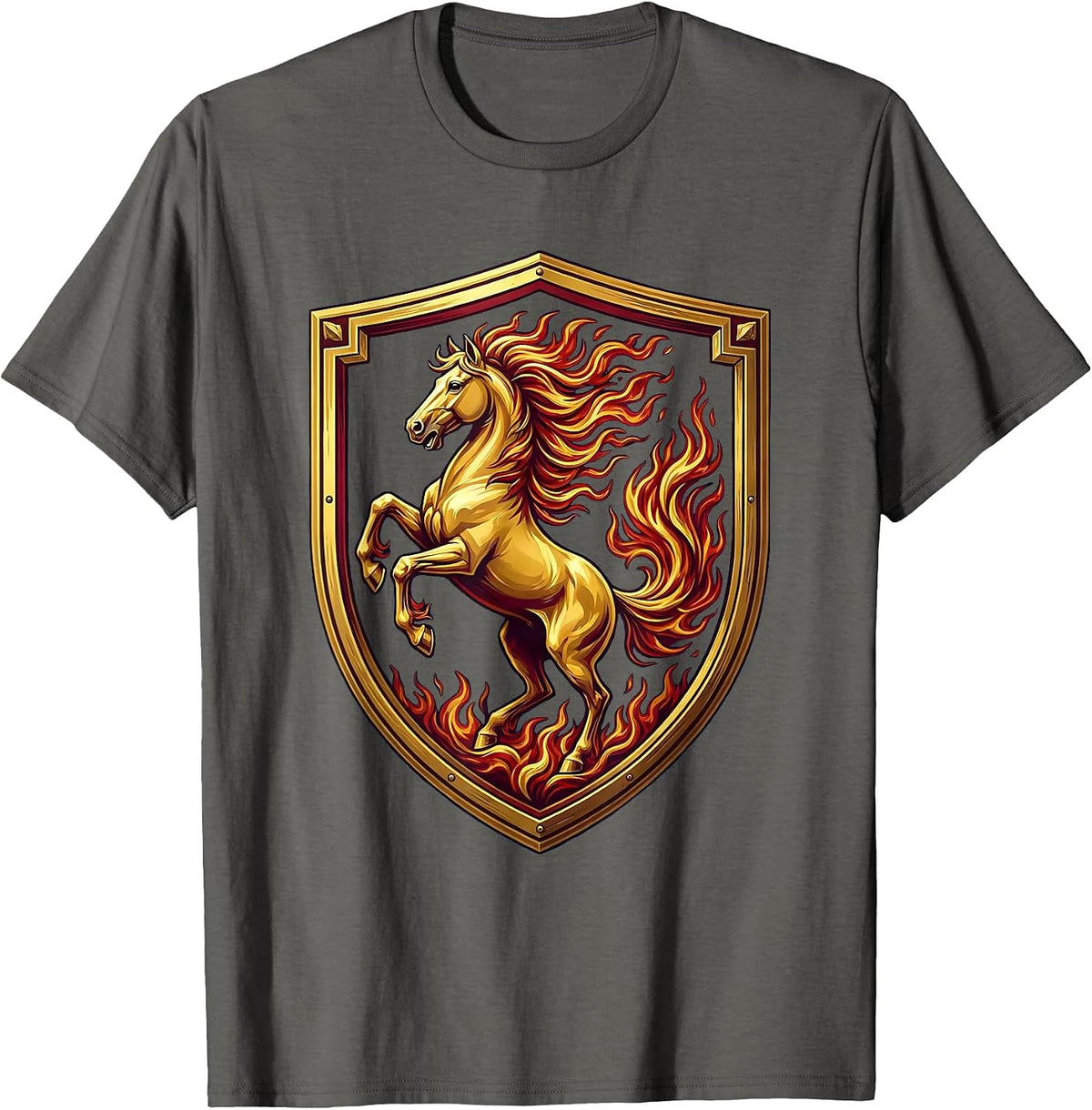 Flaming Galloping Horse With Fire Mane Art T-Shirt - Asphalt Grey