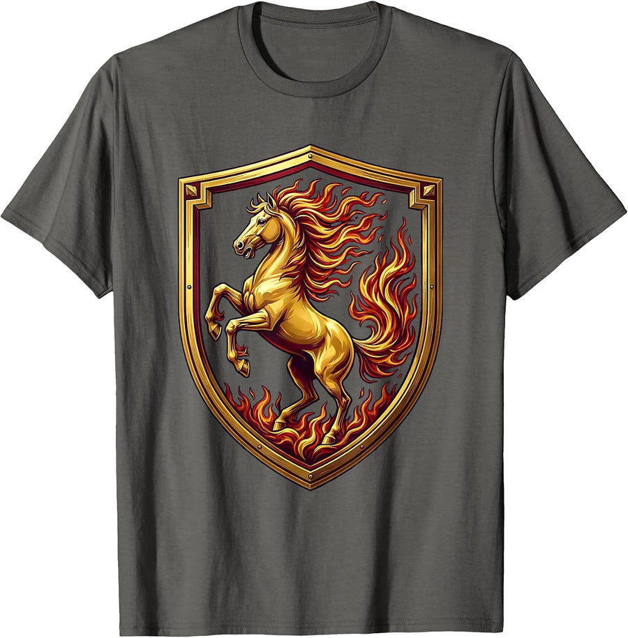 Flaming Galloping Horse With Fire Mane Art T-Shirt - Asphalt Grey