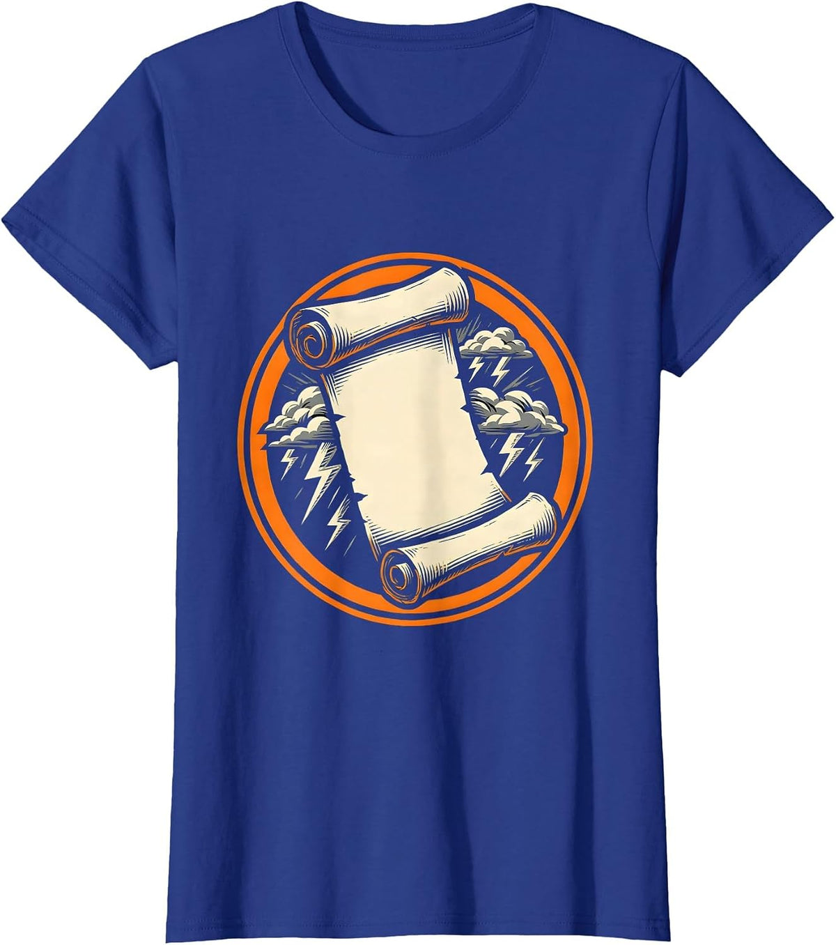 Women's Ancient Scroll Unrolling Stormy Sky Free Speech Art T-Shirt - Royal Blue