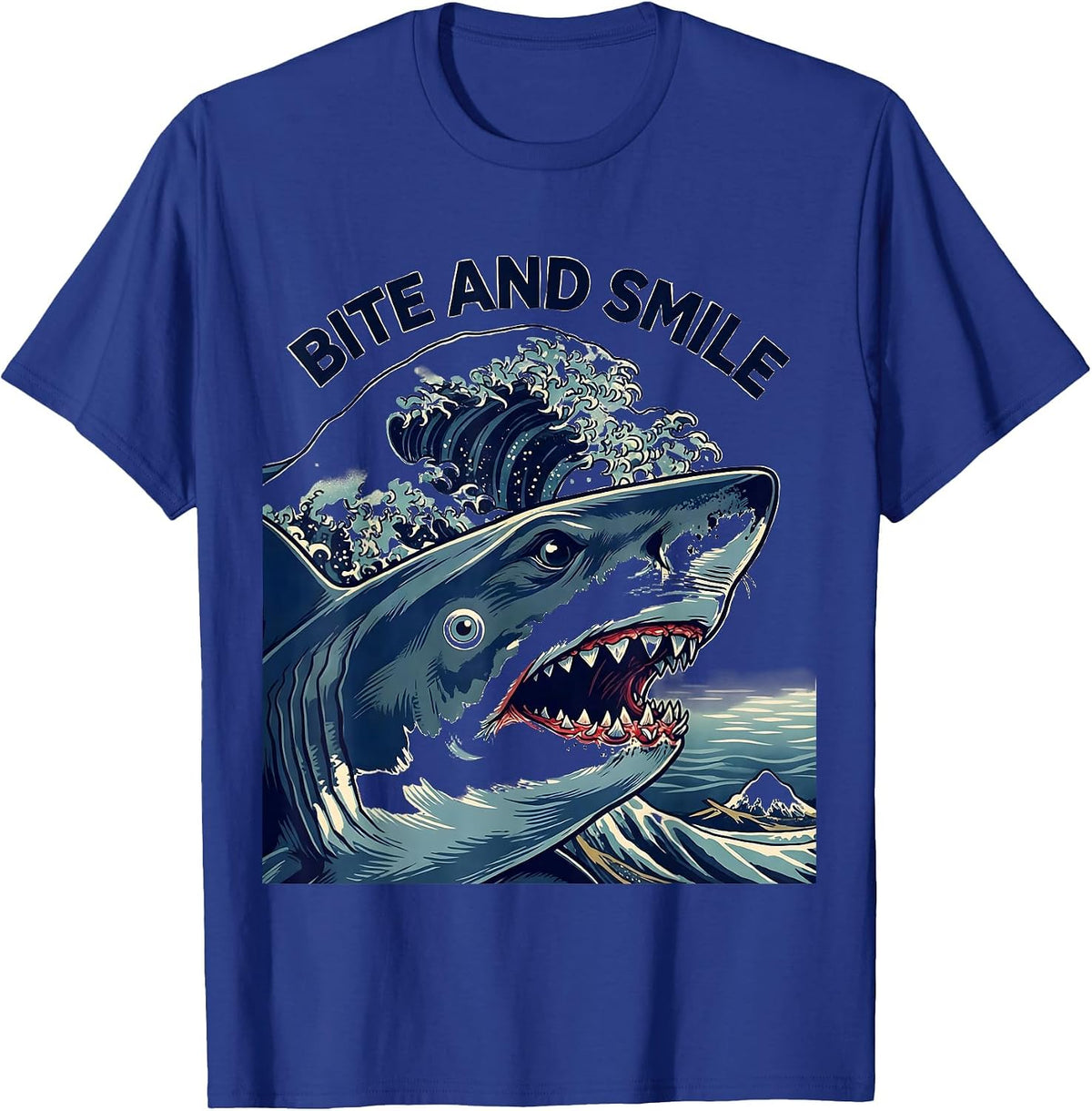 Bite And Smile Ukiyo-e Shark Lover Wildlife Humor Gift T-Shirt - Royal Blue