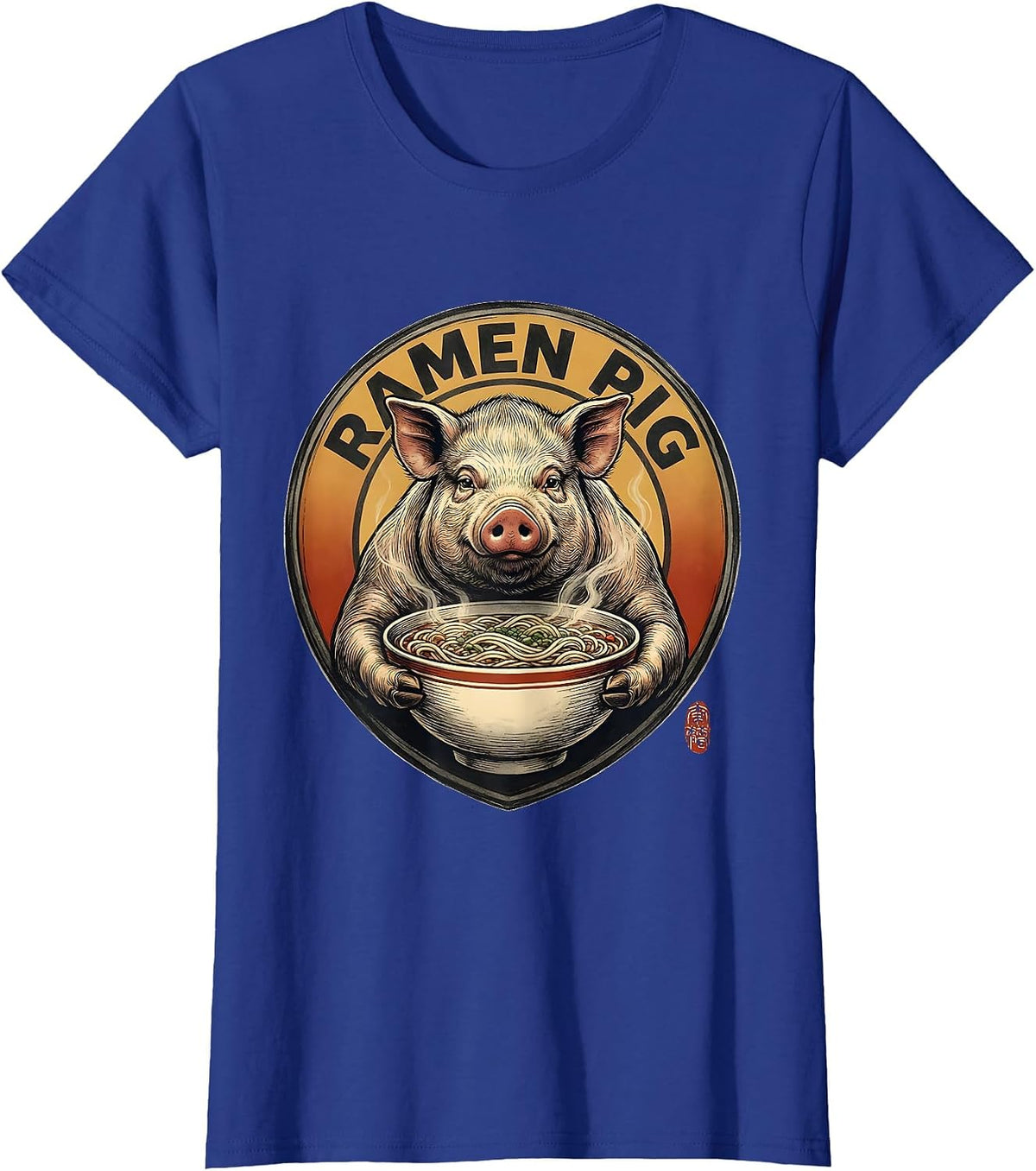 Women's Ramen Pig Funny Japanese Animal Kawaii Anime Streetwear T-Shirt - Royal Blue