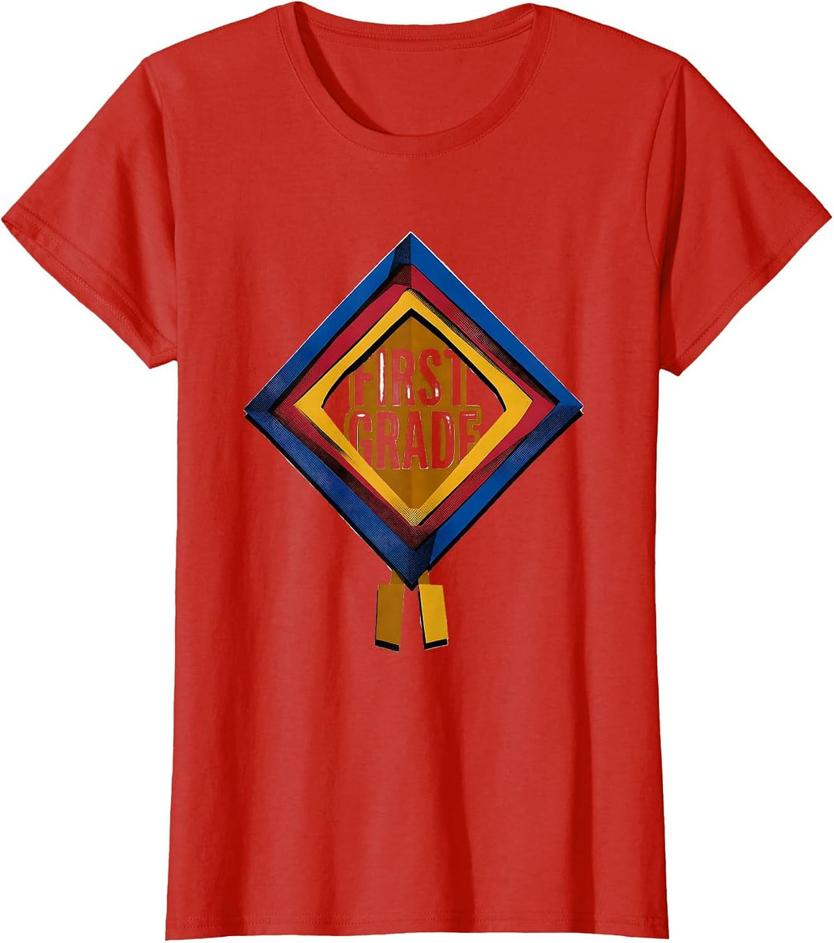 First Grade Geometric Pennant Back To School Girl T-Shirt - Red