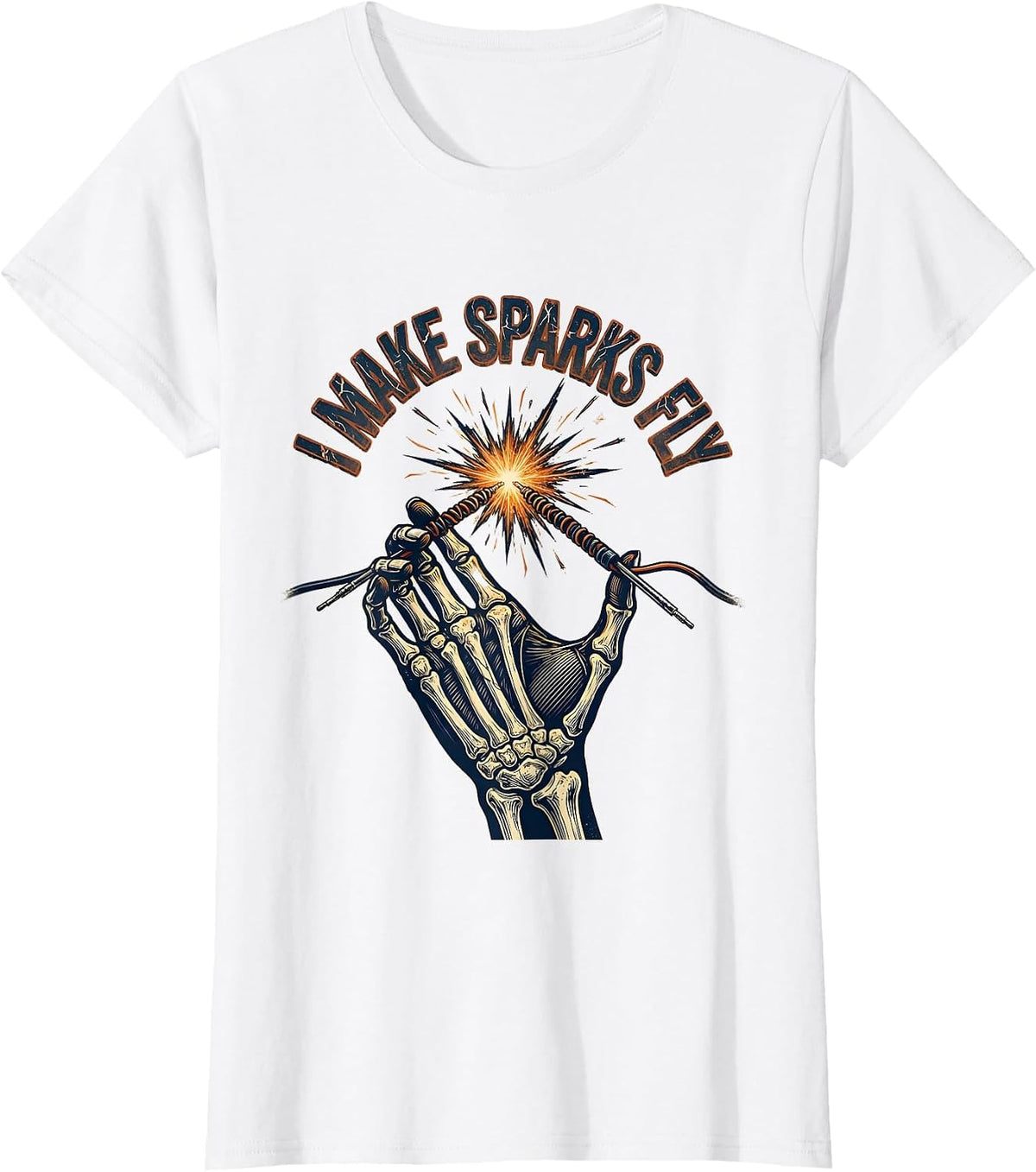 I Make Sparks Fly Funny Skeleton Electrician Gift T-Shirt - White