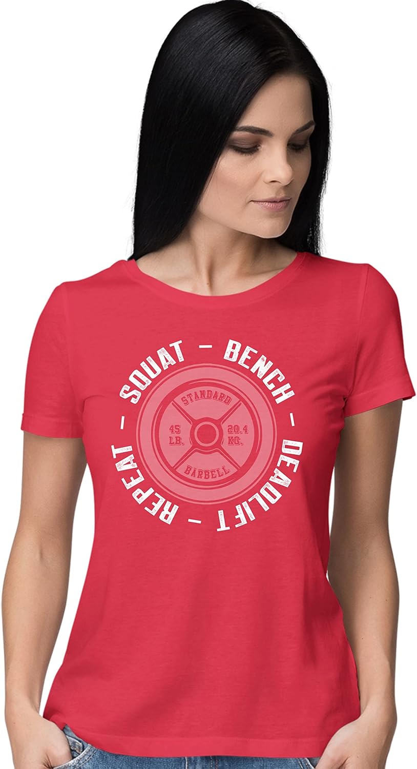 Go All Out Squat Bench Deadlift Repeat Funny Gym Workout Women T-Shirt - Red