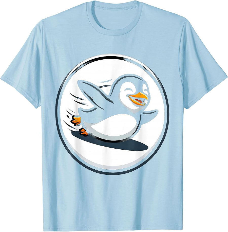 Men's Belly Slide Penguin Animal Lover Costume Humor T-Shirt - Baby Blue