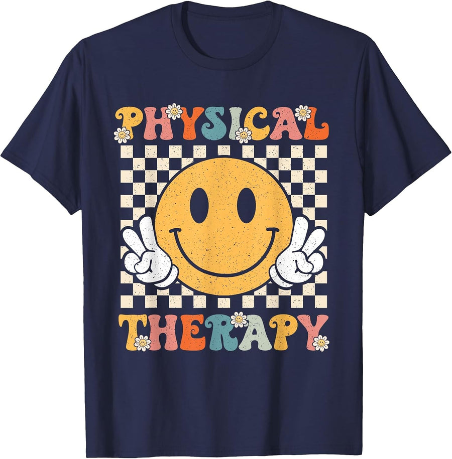 Groovy Physical Therapy Smile Rehabilitation Therapist PT T-Shirt - Navy Blue