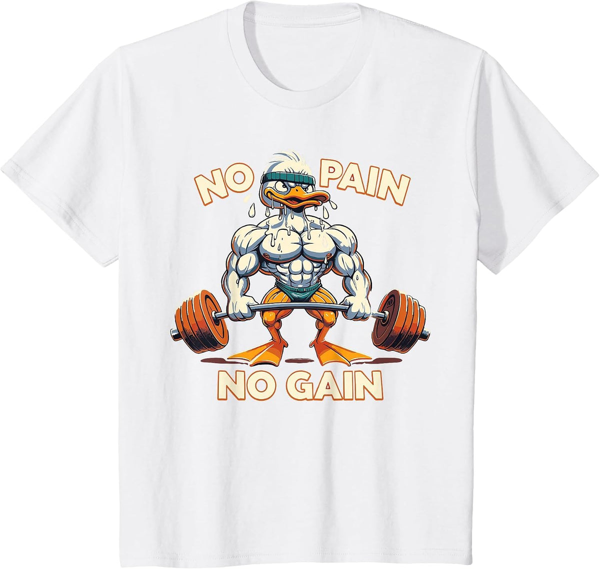 No Pain No Gain - Muscular Funny Duck Weightlifting Workout T-Shirt - White