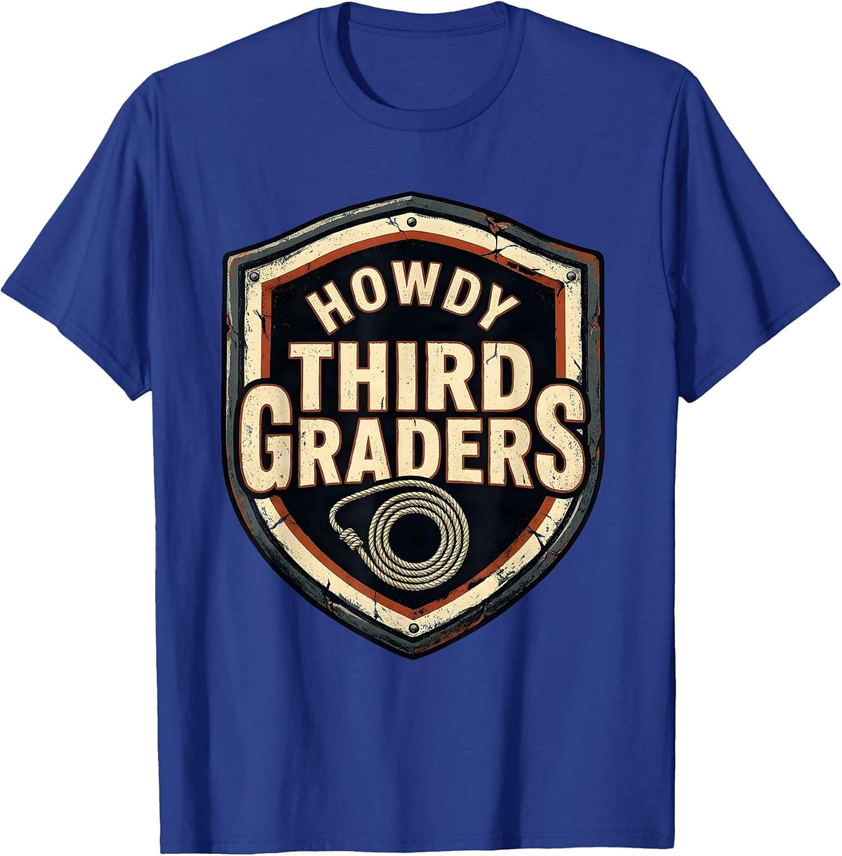 Men's Howdy Third Graders Distressed Western Cowboy Teacher Back T-Shirt - Royal Blue
