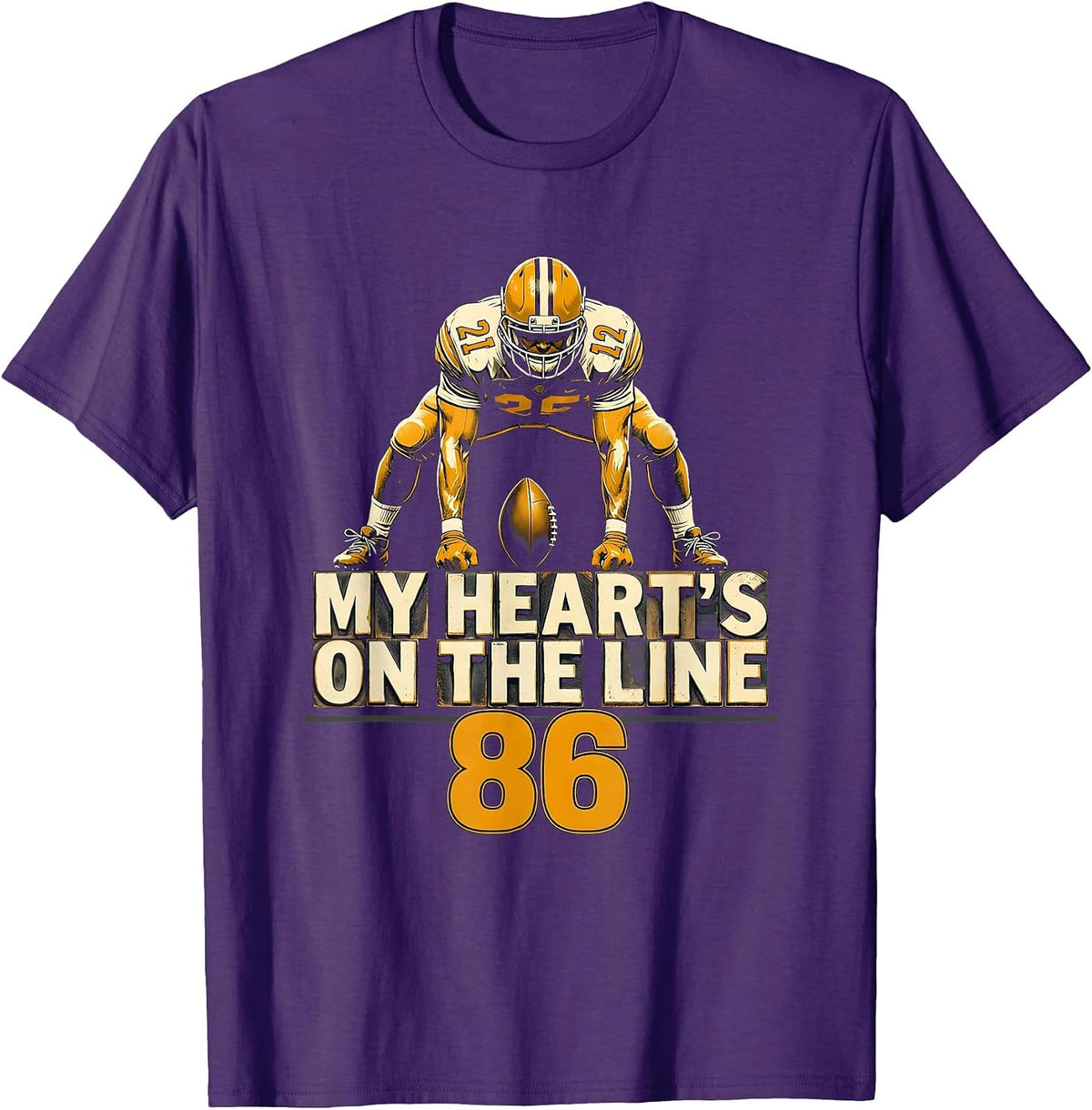 My Heart's On The Line 86 Jersey Number Football Lineman Mom T-Shirt - Purple