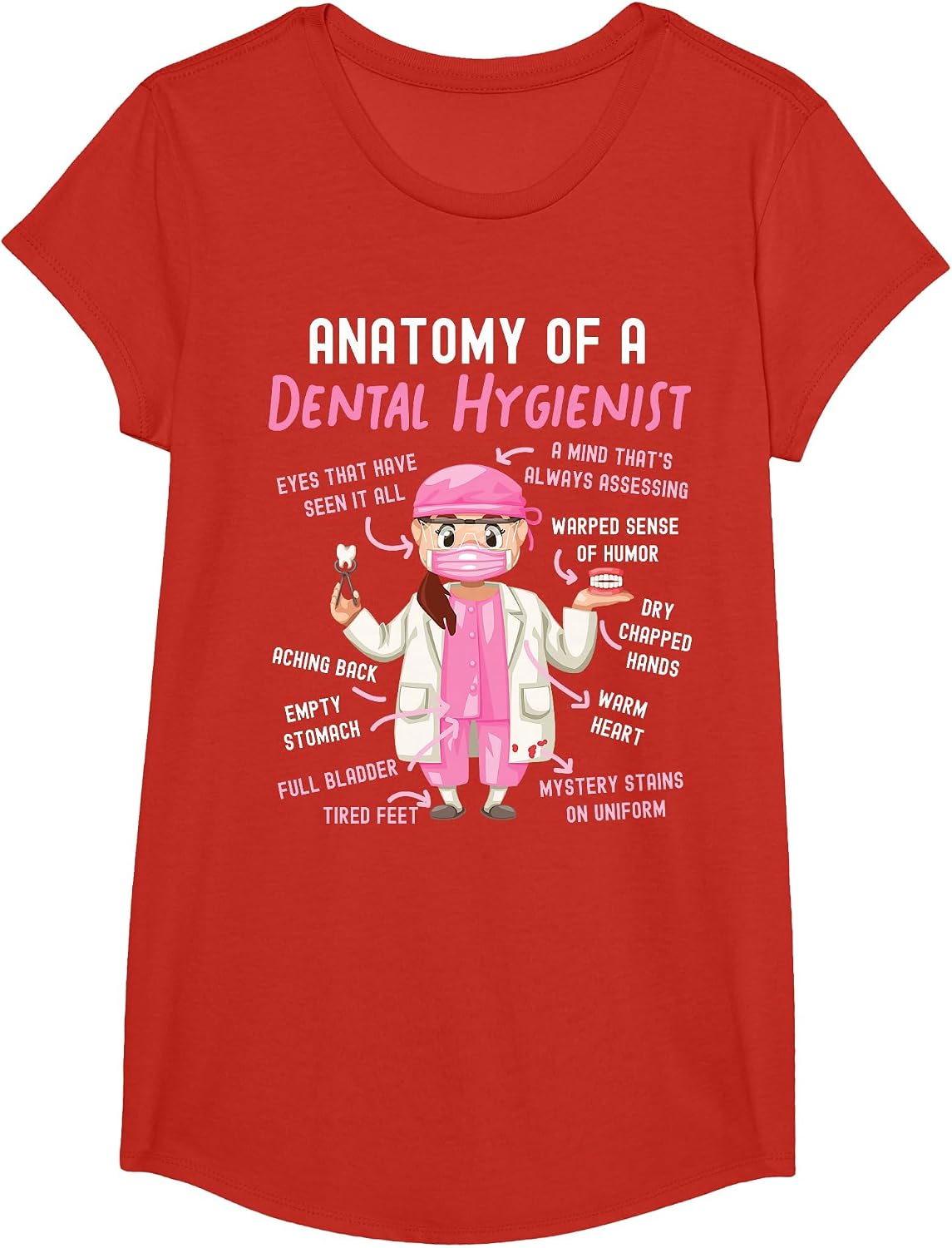 Dental Hygienist Anatomy T-Shirt - Girls Red