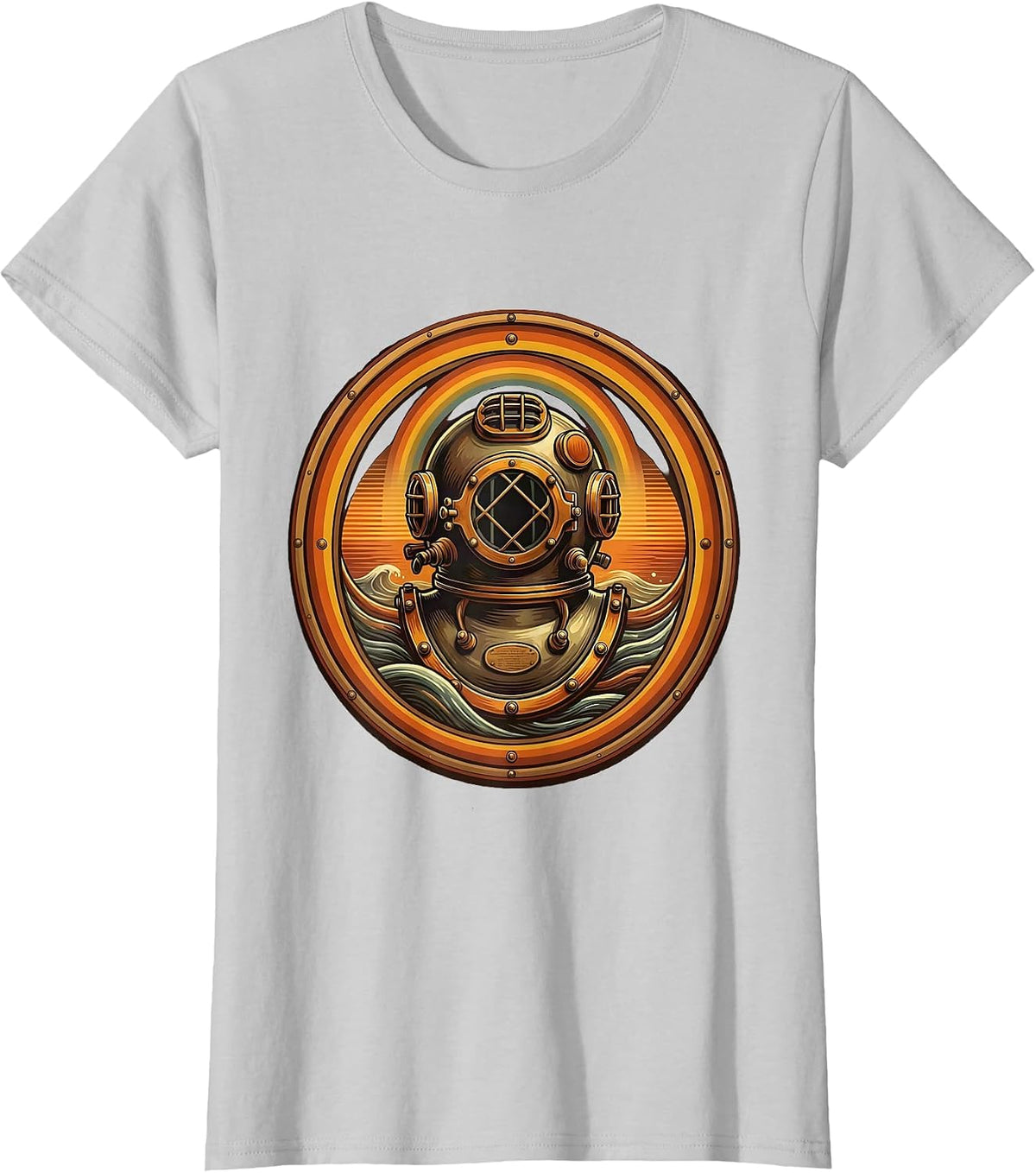 Vintage Diving Helmet Porthole Illustration T-Shirt - Silver Grey