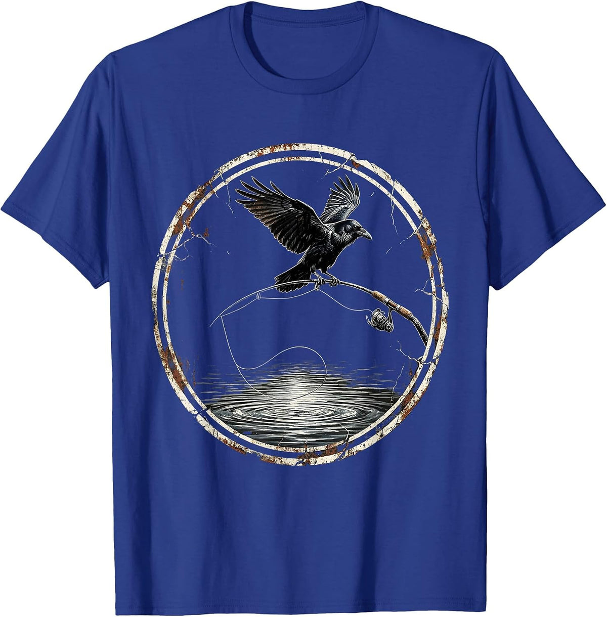 Raven on Fishing Rod Tip Graphic Design T-Shirt - Royal Blue