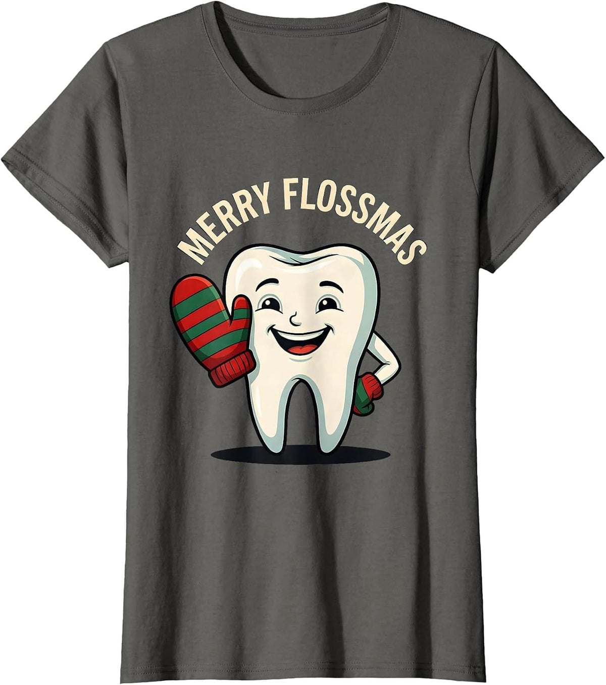 Women's Merry Flossmas Funny Dental Christmas Dentist Dental T-Shirt - Asphalt Grey