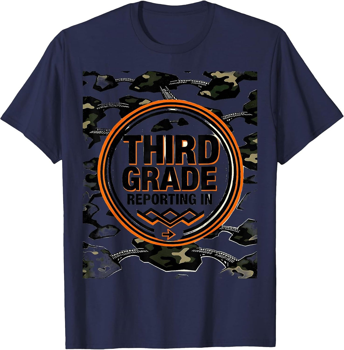 Men's Third Grade Reporting In Camo Back To School Boy T-Shirt - Navy Blue