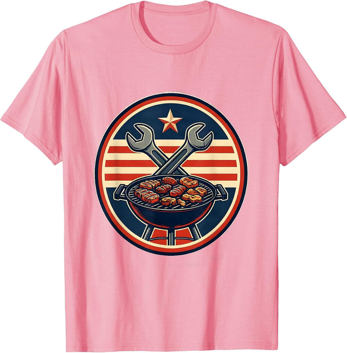 Men's Sealed Badge Wrench Cookout Patriotic Americana Labor Day T-Shirt - Pink