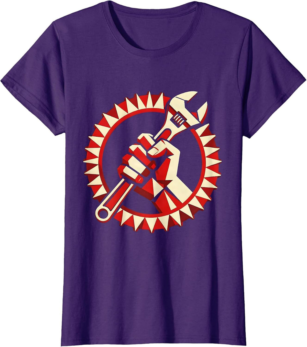 Women's Blue Collar Wrench Grip Hardworking Pride Design T-Shirt - Purple