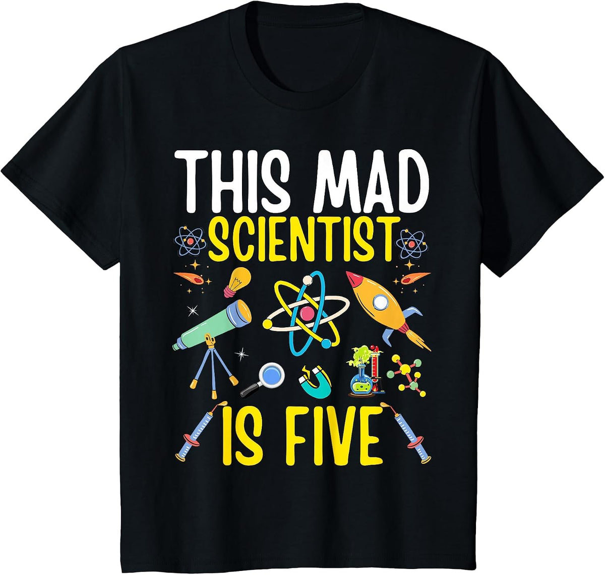Mad Scientist Tshirt Kids Science Chemistry Birthday Age 5 T-Shirt - Black