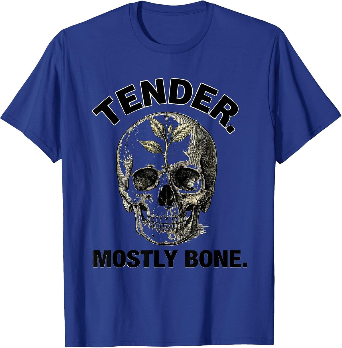 Tender. Mostly Bone Botanical Skull Specimen Graphic Art T-Shirt - Royal Blue
