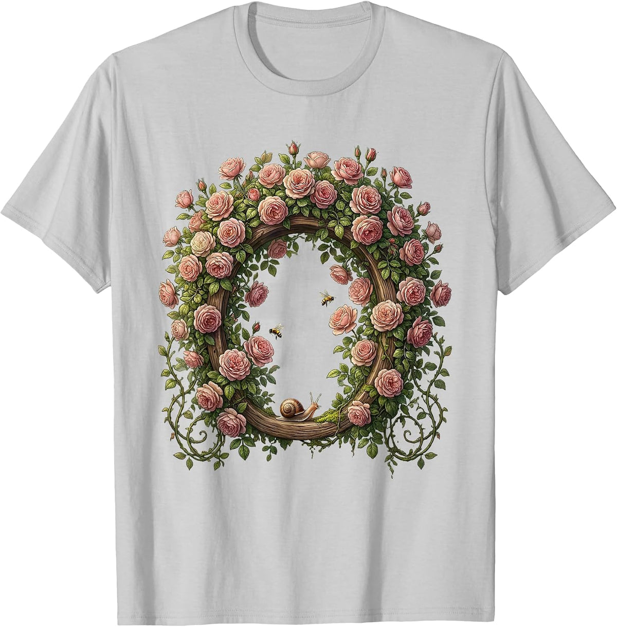Men's Climbing Pink Roses Garden Arch Floral Design T-Shirt - Silver Grey