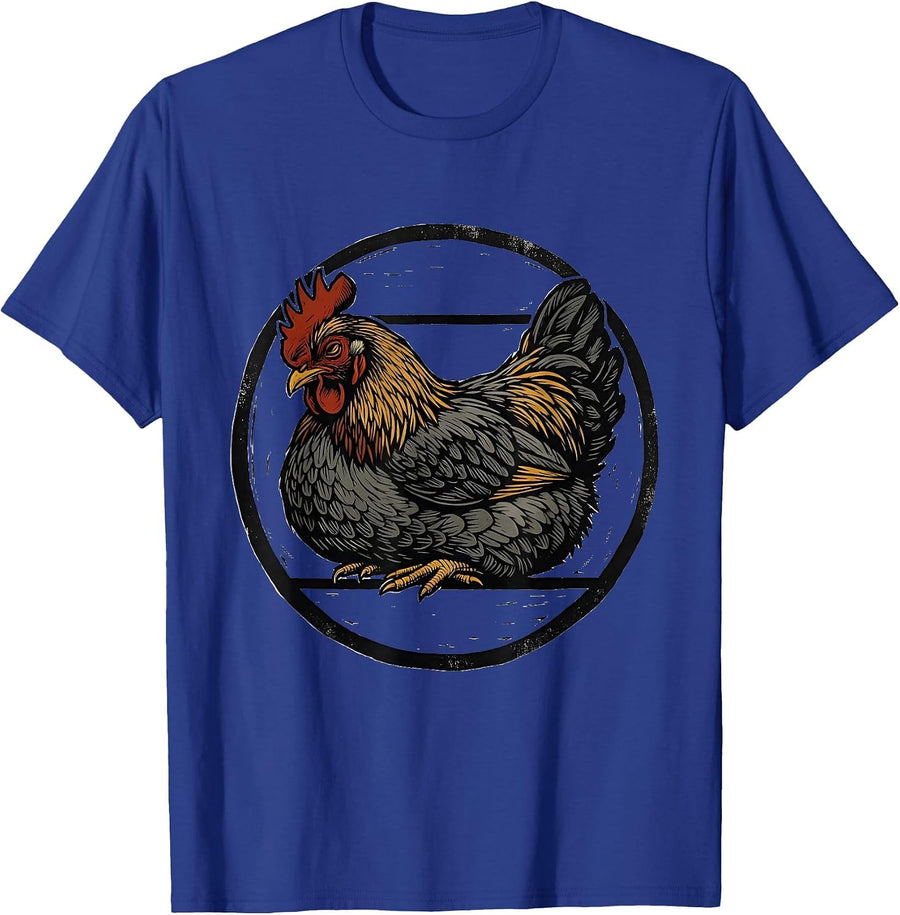 Sleeping Chicken Linocut Animal Lover Gift T-Shirt - Royal Blue