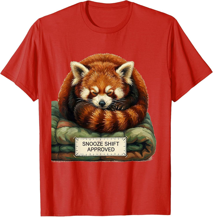 Men's Snooze Shift, Approved Funny Red Panda Animal Lover Gift T-Shirt - Red