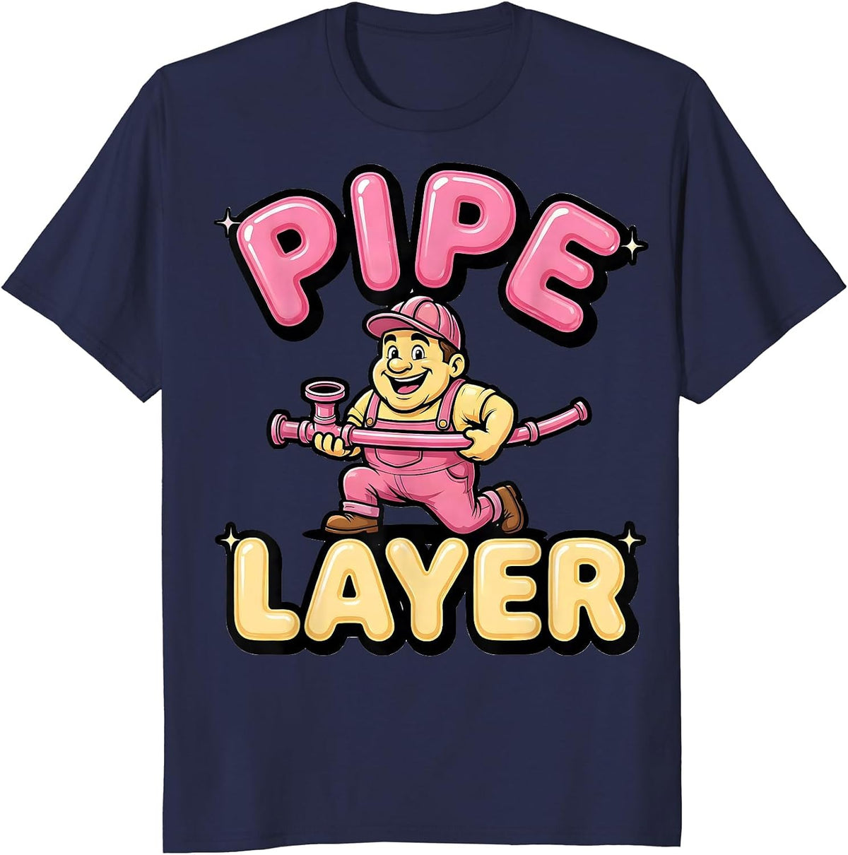 Men's Pipe Layer Crude Adult Gag-Gift Humor T-Shirt - Navy Blue