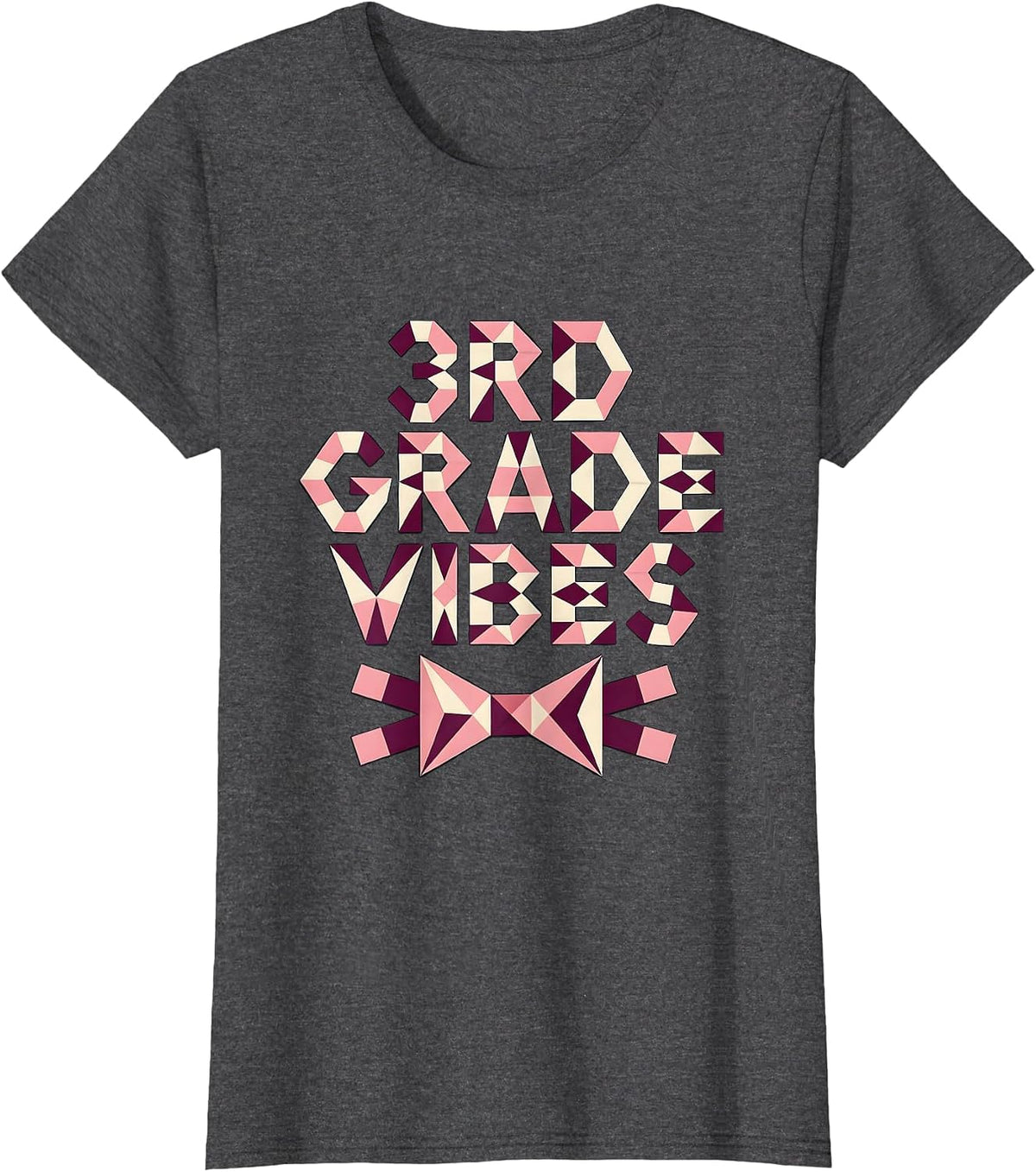 Women's 3rd Grade Vibes Coquette Bow Back to School Girls T-Shirt - Dark Heather Grey