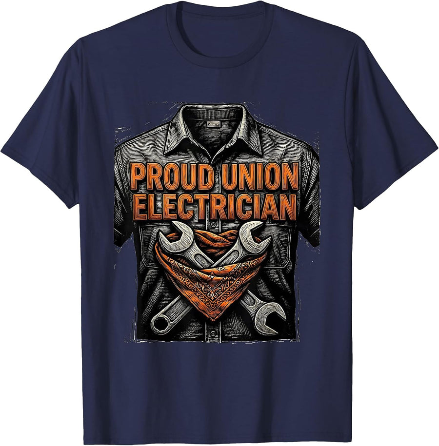 Proud Union Electrician Skilled Worker Labor Pride T-Shirt - Navy Blue