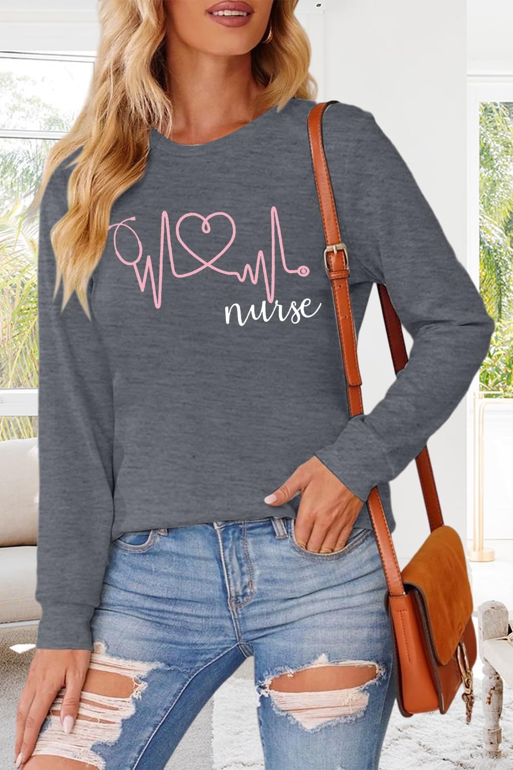 SFHFY Nurse Shirts Women: Nurse Life T-Shirt Casual Heartbeat Graphic Tee - size chart