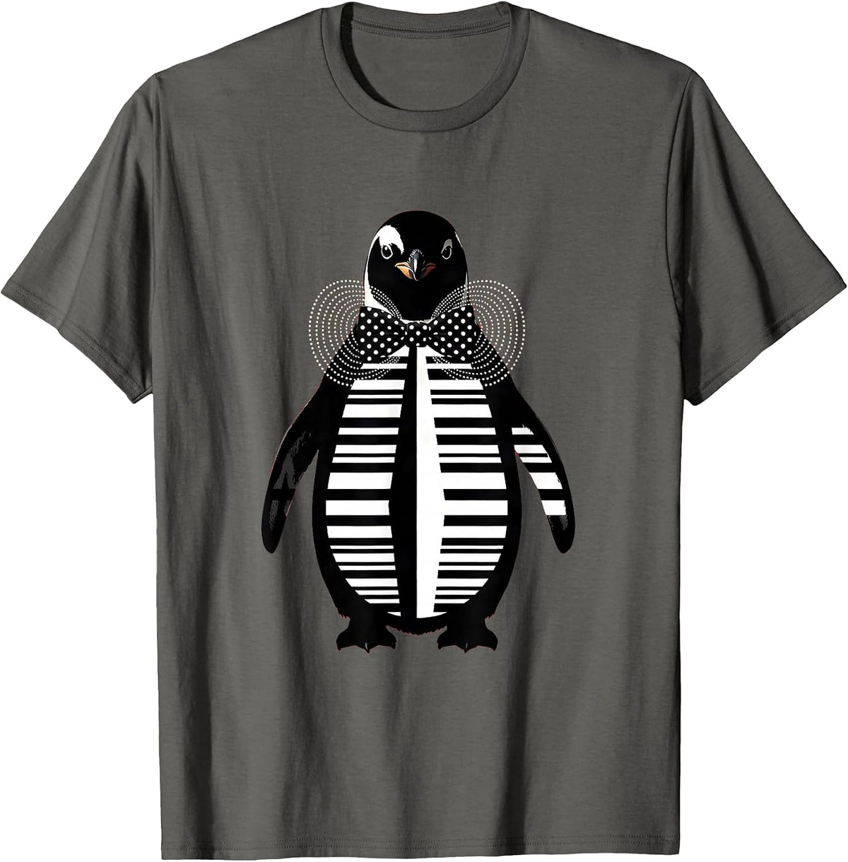 Dapper Penguin Polka Dot Bowtie Illustration T-Shirt - Asphalt Grey