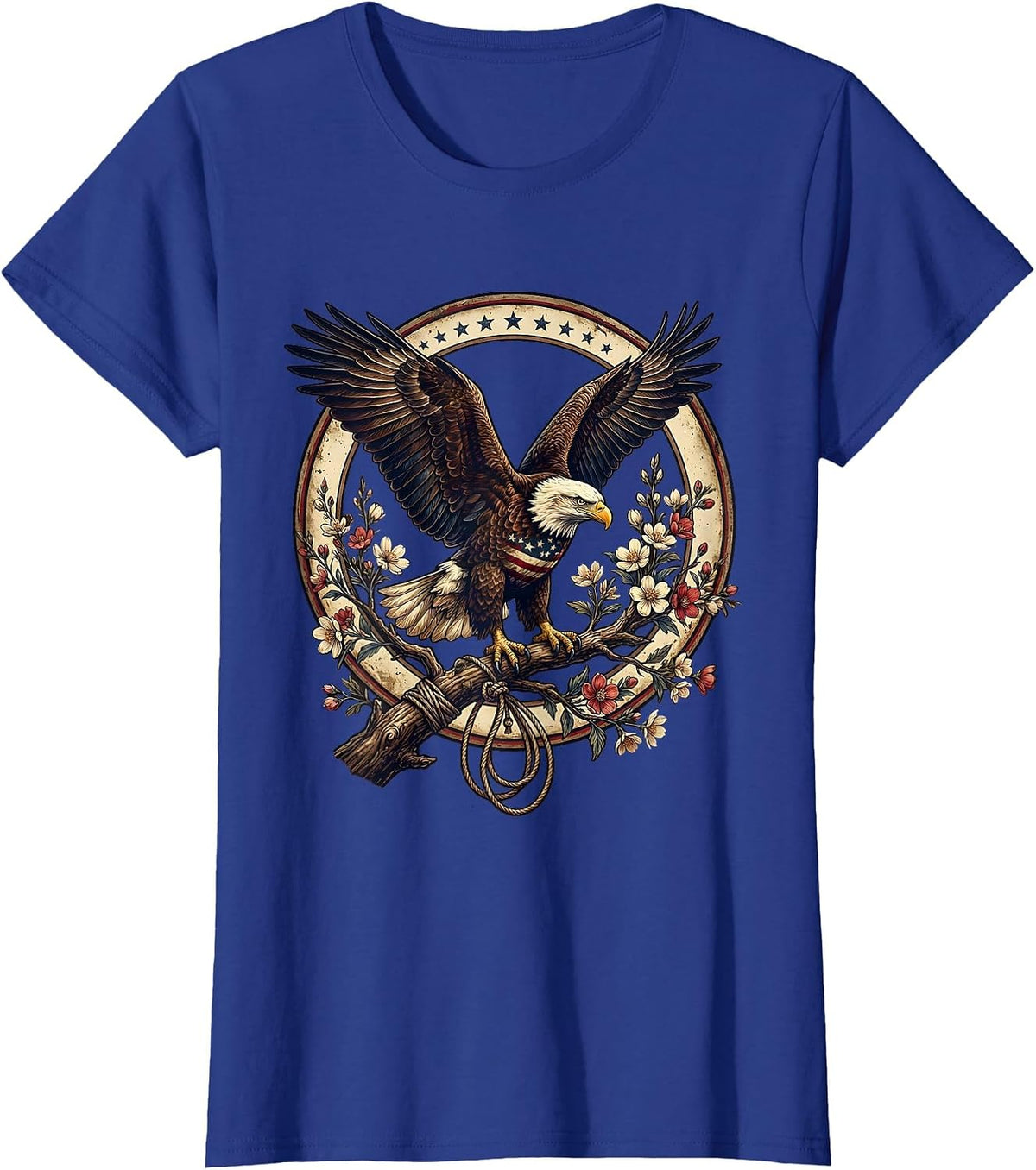 Women's Bald Eagle Perched on Flowering Branch T-Shirt - Royal Blue