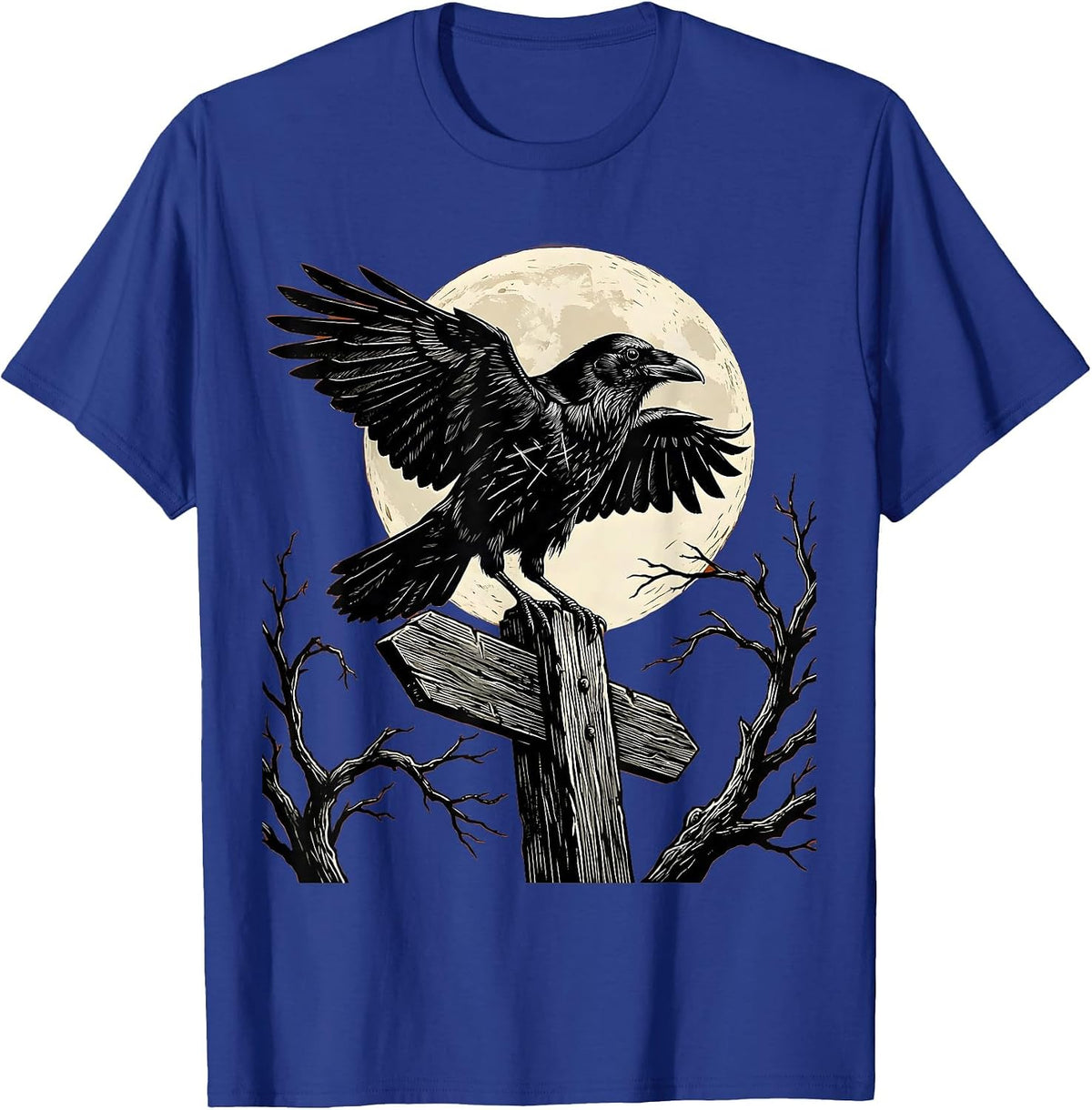 Men's Raven on Salem Sign Post Illustration T-Shirt - Royal Blue