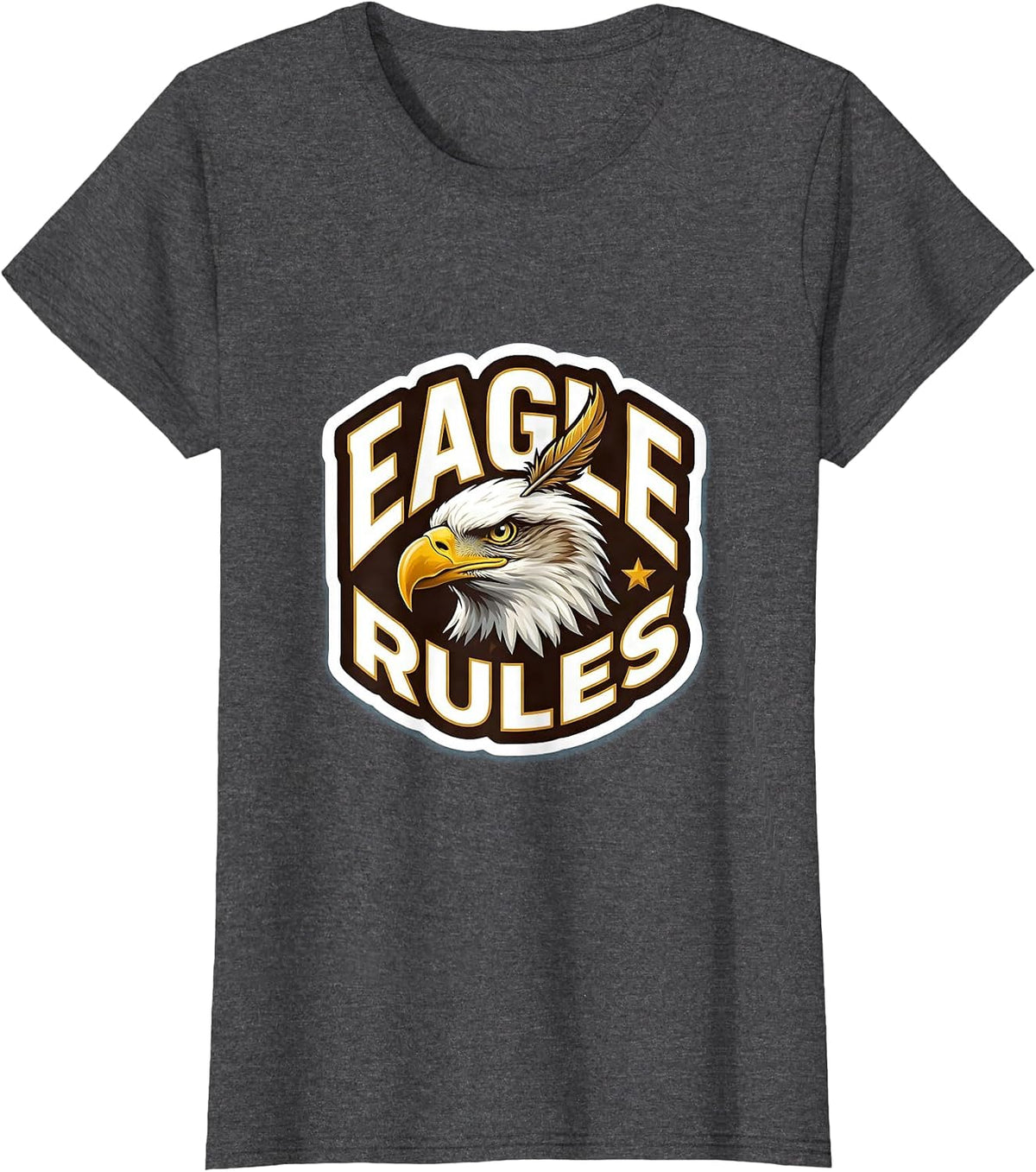 Women's Eagle Rules Playful Bald Eagle Mascot Fan Pride T-Shirt - Dark Heather Grey