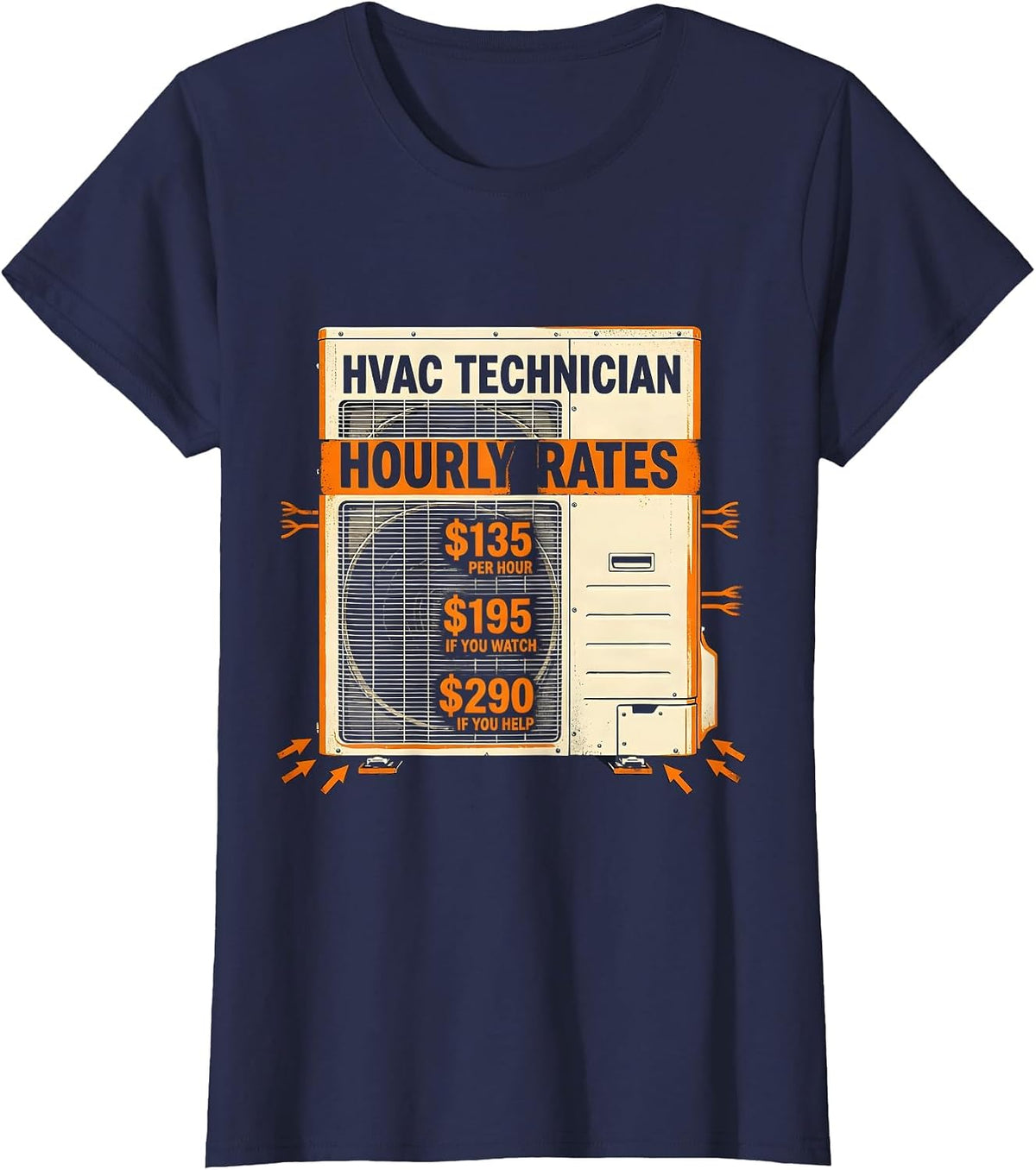 Women's HVAC Technician Hourly Rates Funny Trade Humor T-Shirt - Navy Blue