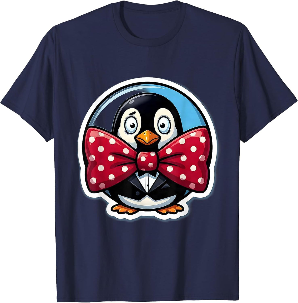 Giant Bow Tie Tiny Penguin Funny Novelty Graphic T-Shirt - Navy Blue