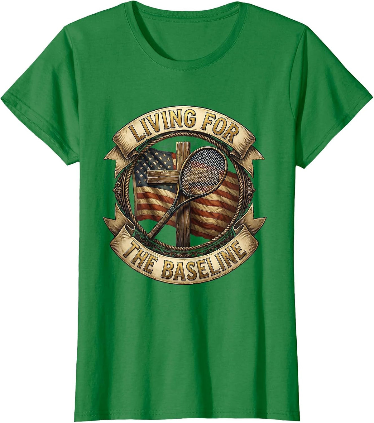Living for the Baseline Tennis Graphic Design T-Shirt, Women, Kelly Green, Large - As Pictured