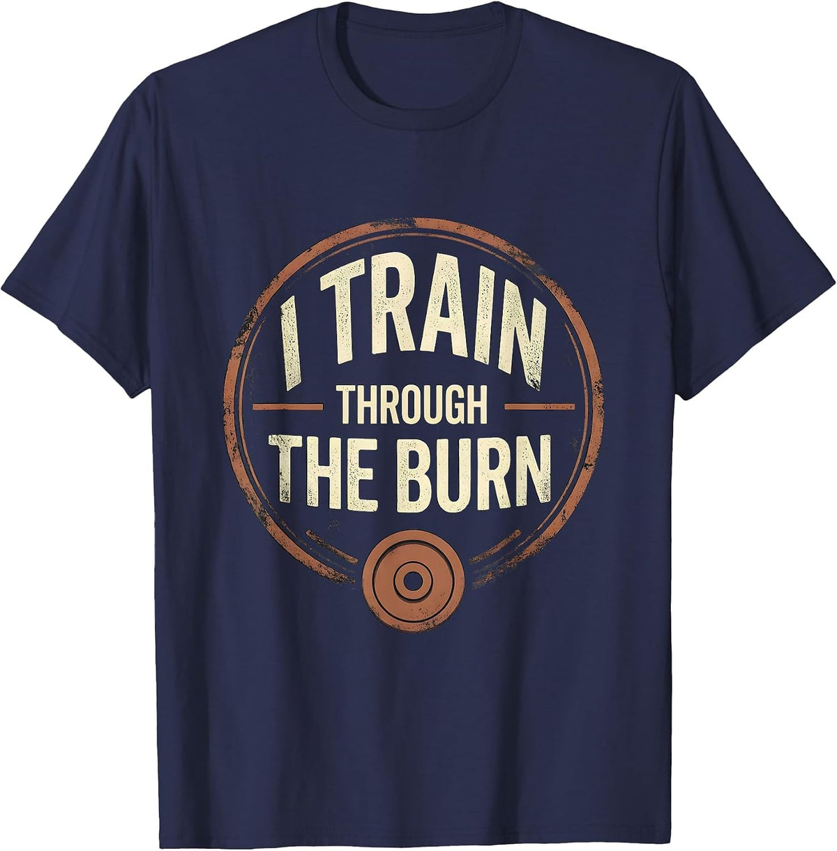 Men's I Train Through The Burn Distressed Gym Motivation Workout T-Shirt - Navy Blue