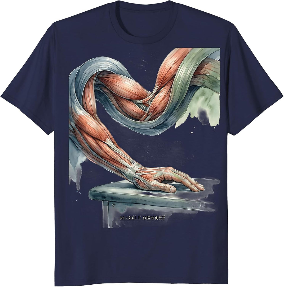 Muscle Memory Watercolor Massage Therapist Occupational T-Shirt - Navy Blue