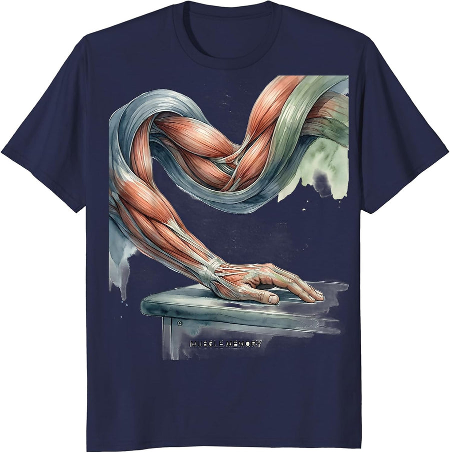 Muscle Memory Watercolor Massage Therapist Occupational T-Shirt - Navy Blue