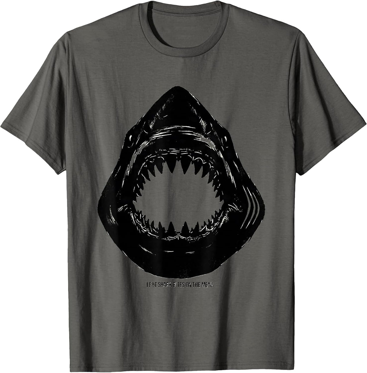 Men's I Put Shark Bites On The Menu Funny Shark Lover Ocean T-Shirt - Asphalt Grey