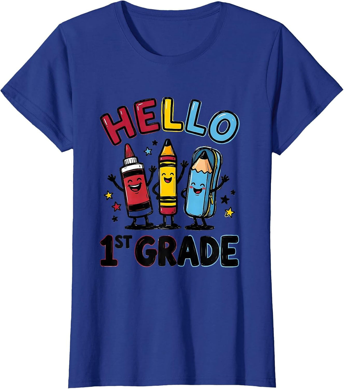 Women's Hello, 1st Grade Cute School Supplies Back To School Teacher T-Shirt - Royal Blue
