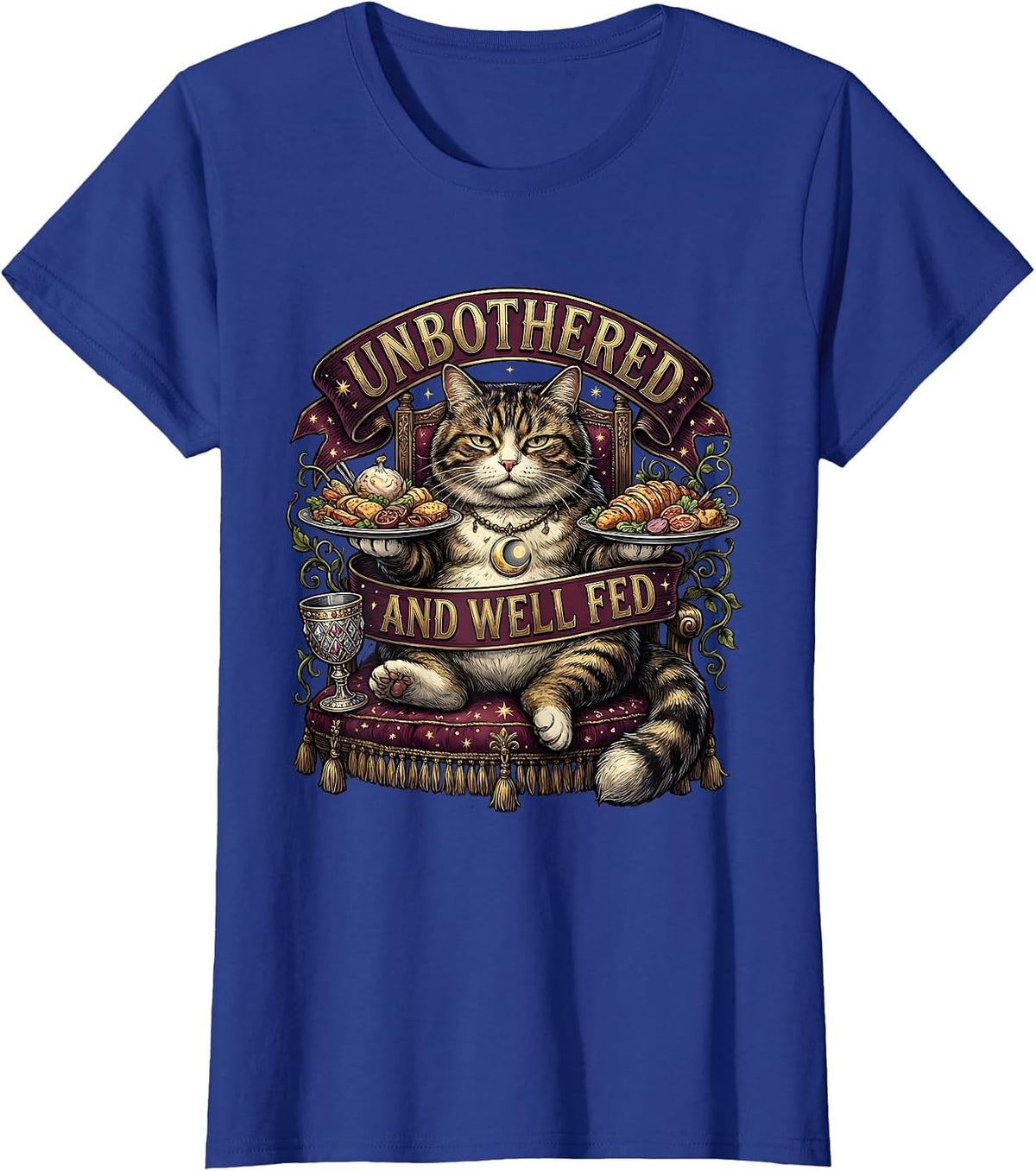 Women's Unbothered and Well Fed Funny Relaxed Design T-Shirt - Royal Blue