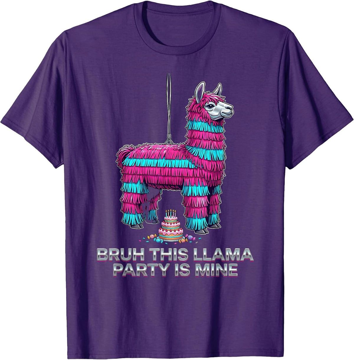 Men's Bruh This Llama Party Is Mine Vaporwave Y2K Funny Family T-Shirt - Purple