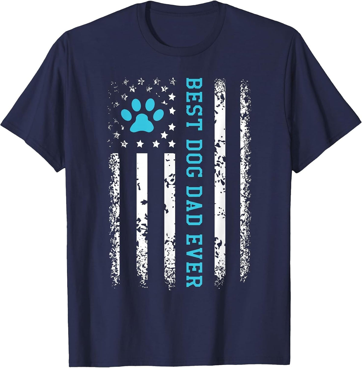 USA Flag Best Dog Dad Ever American Puppy Lover Paw T-Shirt - Navy Blue