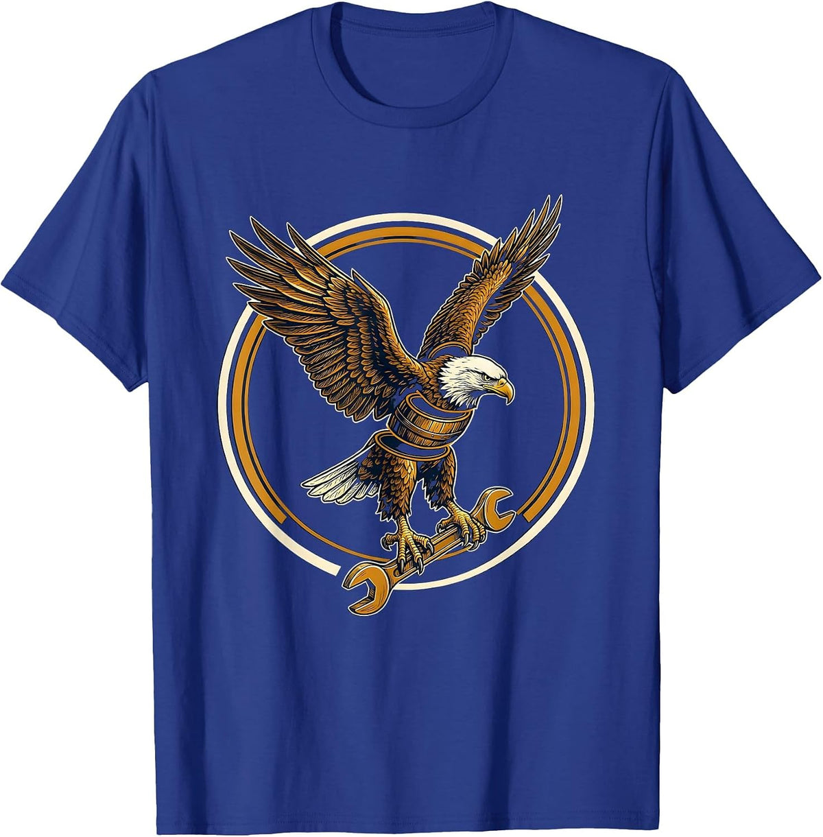 Eagle Clutching Crescent Wrench Graphic Design T-Shirt - Royal Blue