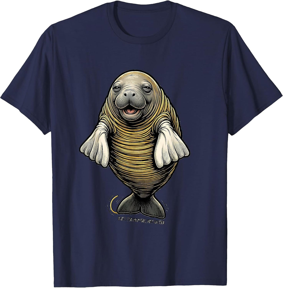 Men's Built For Napping Not Racing Retro Cartoon Manatee Lover T-Shirt - Navy Blue