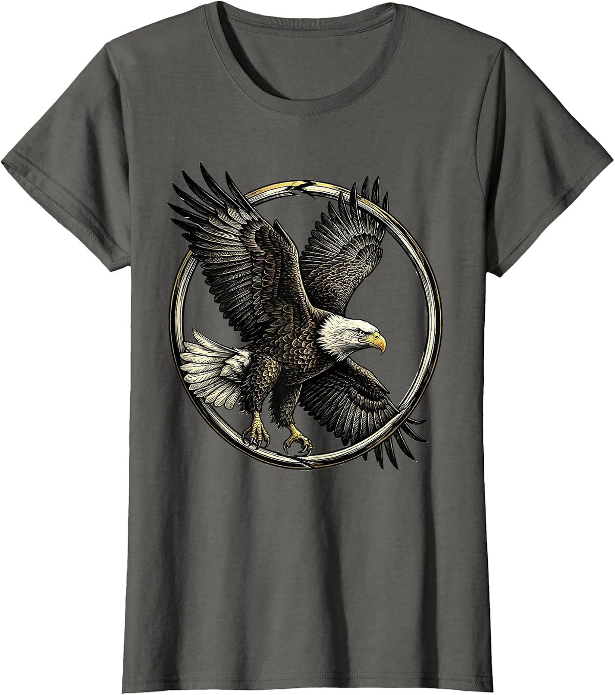Women's Bald Eagle Emblem Patriotic Wildlife Bird Nature T-Shirt - Asphalt Grey