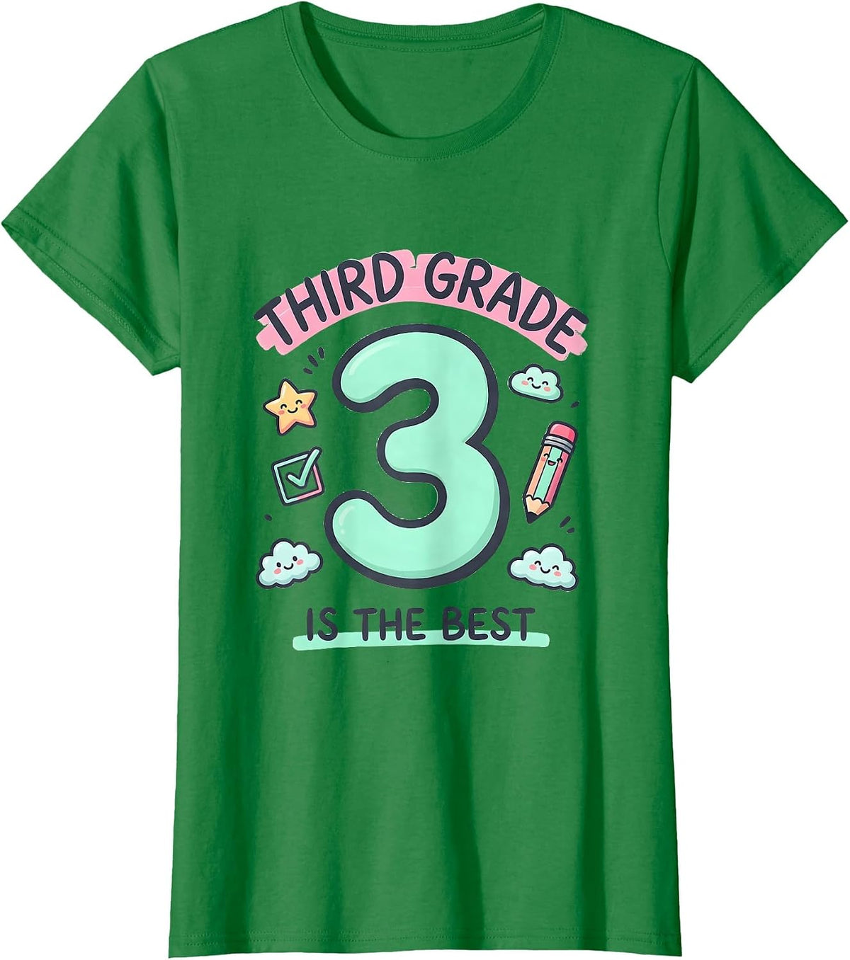 Women's Third Grade Is The Best Kawaii Stationery Doodle Back T-Shirt - Kelly Green